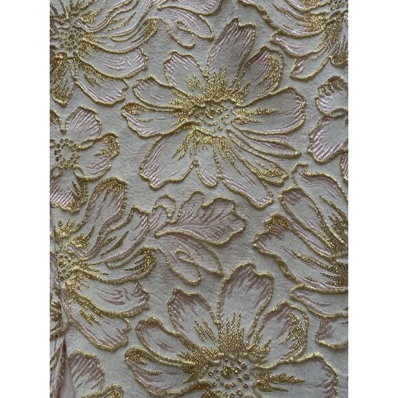 Vintage Dress 1960s Embroidered Floral Satin Pink Gold Long Gown Sheath XS / S - Picture 4 of 9